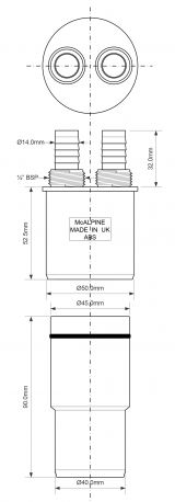 Адаптер для подключения слива с двумя отводами ф40/50 McAlpine WFH-CON4050