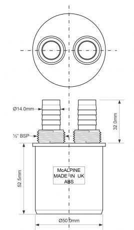 Адаптер для подключения слива с двумя отводами ф50 McAlpine WFH-CON50